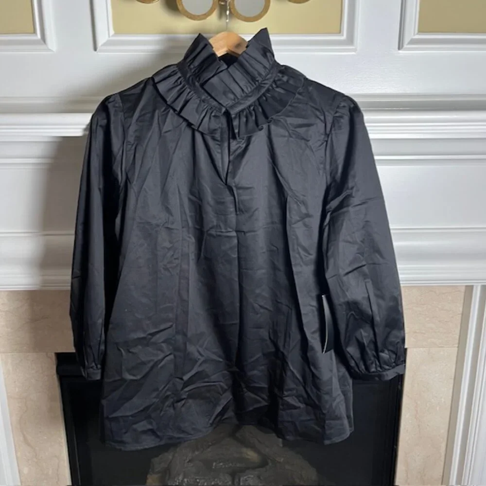 Tuckernuck Black Ruffle Neck Bouvier Blouse - Picture 2 of 3